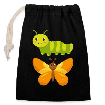 De la chenille au papillon - Sac cadeau en coton avec cordon (14 x 20 cm) - noir - Devant