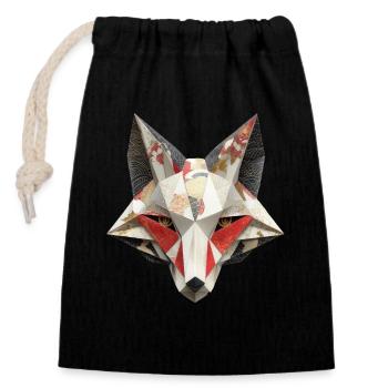 Japanische Kitsune Fuchsmaske Yokai Inari Origami  - Verschließbarer Geschenkbeutel aus Baumwolle (14x20cm) - Schwarz - Vorne