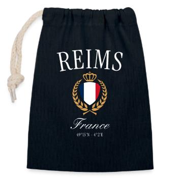 Reims Frankreich Wappen Krone – Reise Souvenir - Verschließbarer Geschenkbeutel aus Baumwolle (14x20cm) - Navy - Vorne