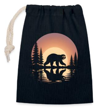 Mammouth au coucher du soleil dans la forêt de pins - Sac cadeau en coton avec cordon (14 x 20 cm) - bleu marine - Devant