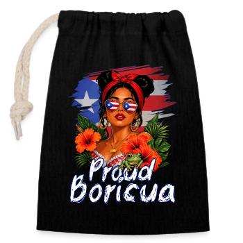 Stolzer Boricua Puerto Ricaner Puerto Rico - Verschließbarer Geschenkbeutel aus Baumwolle (14x20cm) - Schwarz - Vorne