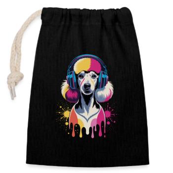 Caniche avec un casque - Sac cadeau en coton avec cordon (14 x 20 cm) - noir - Devant