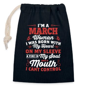 March Woman : Le feu dans mon âme - Sac cadeau en coton avec cordon (14 x 20 cm) - bleu marine - Devant