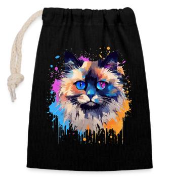 Art coloré sur le visage de chat Birman avec éclaboussures - Sac cadeau en coton avec cordon (14 x 20 cm) - noir - Devant