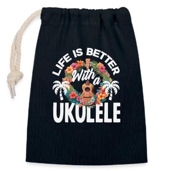 La vie est meilleure avec un ukulélé Hawaii Musiker - Sac cadeau en coton avec cordon (14 x 20 cm) - bleu marine - Devant