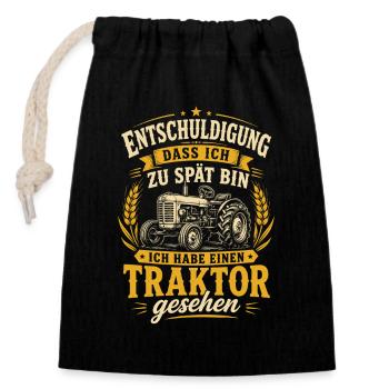 Entschuldigung: Traktor gesehen - Verschließbarer Geschenkbeutel aus Baumwolle (14x20cm) - Schwarz - Vorne