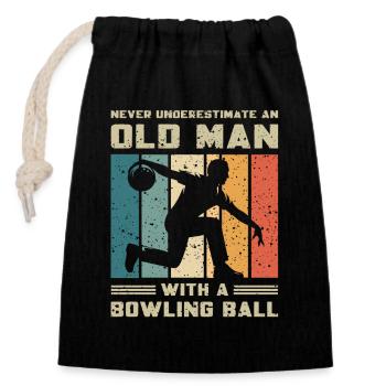 Ne sous-estimez jamais le vieux avec une boule de bowling - Sac cadeau en coton avec cordon (14 x 20 cm) - noir - Devant