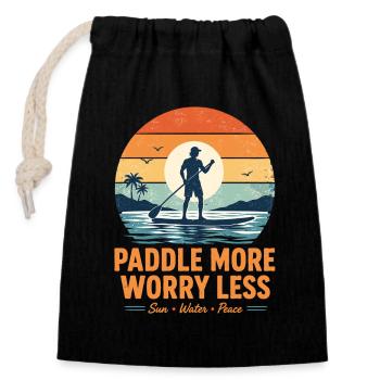 Paddle More Worry Less SUP Shirt - Verschließbarer Geschenkbeutel aus Baumwolle (14x20cm) - Schwarz - Vorne