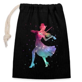 Violon, violoniste, Space Ladies Violon - Sac cadeau en coton avec cordon (14 x 20 cm) - noir - Devant