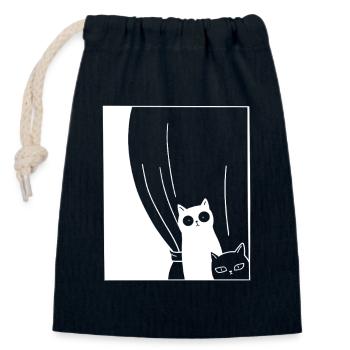 Black and White Cats - Closable cotton gift bag (14x20cm) - navy - Front