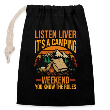 Camping Bonfire Camp Life Forest Camper - Closable cotton gift bag (14x20cm) - black - Front