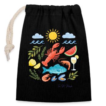 Plage de fruits de la mer Méditerranée d’été - Sac cadeau en coton avec cordon (14 x 20 cm) - noir - Devant