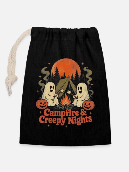 Halloween Camping Geist Lagerfeuer - Verschließbarer Geschenkbeutel aus Baumwolle (14x20cm) - Schwarz