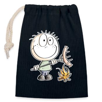 Funny sausage grilling stick figure - Closable cotton gift bag (14x20cm) - navy - Front