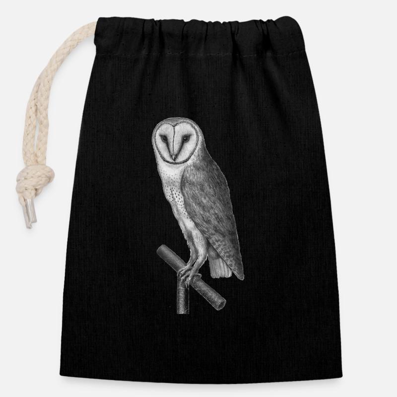 owl - Closable cotton gift bag (14x20cm) - black