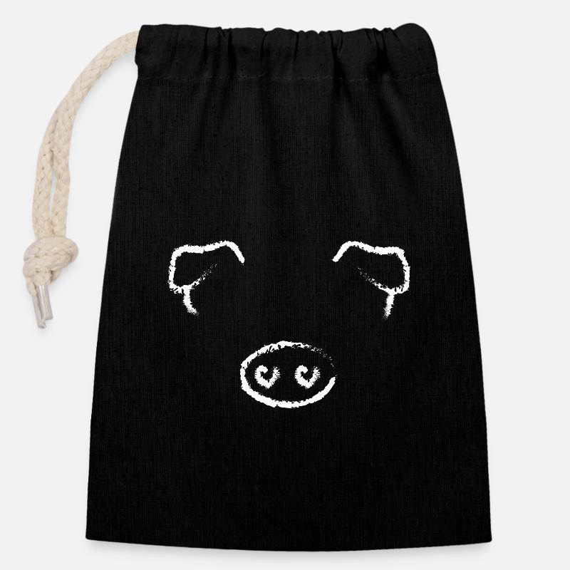 Animal head pig - Closable cotton gift bag (14x20cm) - black