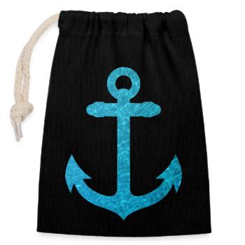 anchor of waves and sea - Closable cotton gift bag (14x20cm) - black - Front