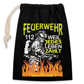 Feuerwehr,112. Weil jedes Leben Zählt. - Verschließbarer Geschenkbeutel aus Baumwolle (14x20cm) - Schwarz - Vorne