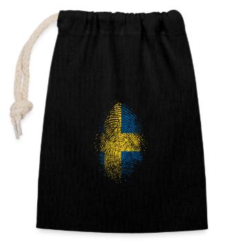 Suède drapeau empreinte digitale couleurs nationales - Sac cadeau en coton avec cordon (14 x 20 cm) - noir - Devant