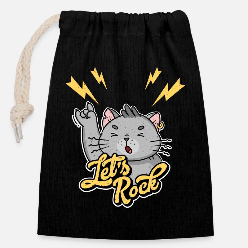 Let's Rock Rock n Roll Vintage Humor Katze - Verschließbarer Geschenkbeutel aus Baumwolle (14x20cm) - Schwarz