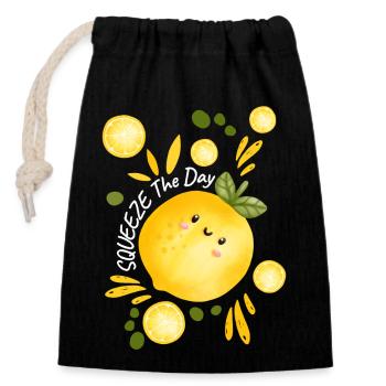 Squeeze The Day. - Closable cotton gift bag (14x20cm) - black - Front