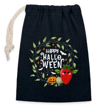Joyeux Halloween fraise blanc - Sac cadeau en coton avec cordon (14 x 20 cm) - bleu marine - Devant