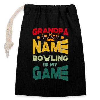 Grandpa Is My Name Bowling Is My Game - Opa Kegeln - Closable cotton gift bag (14x20cm) - black - Front