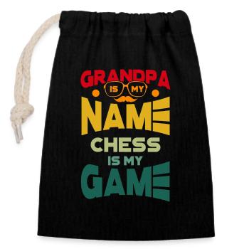 Grandpa Is My Name Chess Is My Game Chess Player - Closable cotton gift bag (14x20cm) - black - Front