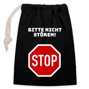 Bitte nicht stören! Stopschild - Verschließbarer Geschenkbeutel aus Baumwolle (14x20cm) - Schwarz - Vorne