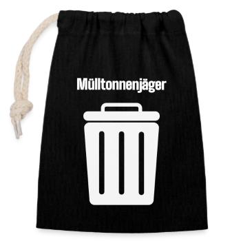 Mülltonnenjäger + Mülltonne - Verschließbarer Geschenkbeutel aus Baumwolle (14x20cm) - Schwarz - Vorne
