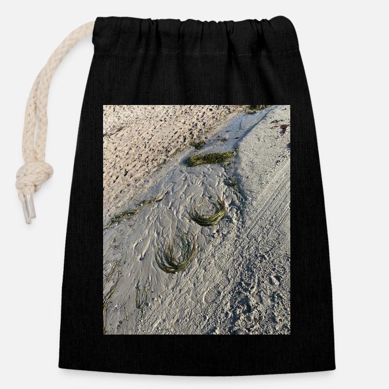 Algues naturelles - Sac cadeau en coton avec cordon (14 x 20 cm) - noir