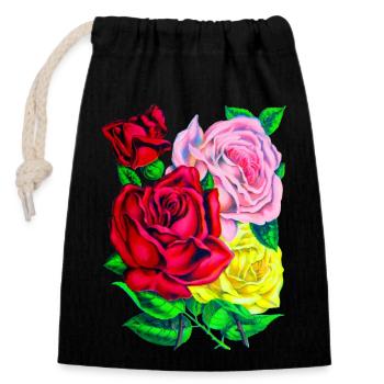 Roses - Sac cadeau en coton avec cordon (14 x 20 cm) - noir - Devant