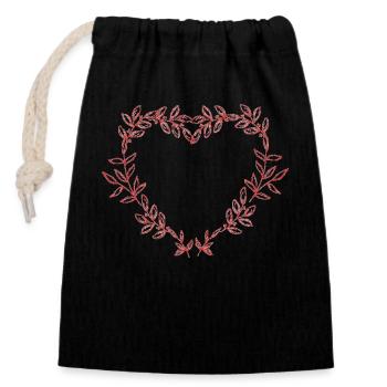 Heart drawn with plants - Closable cotton gift bag (14x20cm) - black - Front