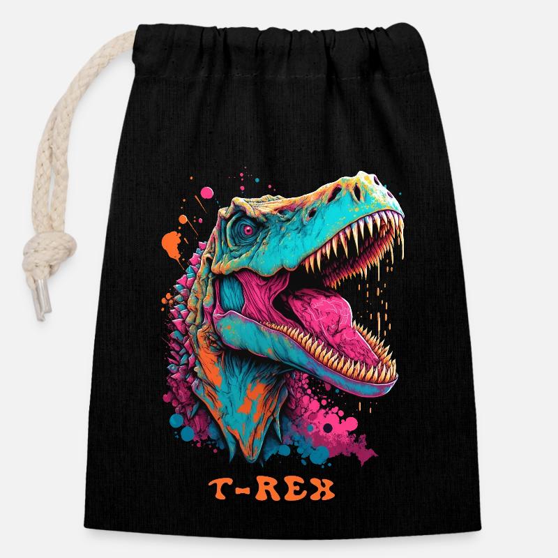 T-Rex - Verschließbarer Geschenkbeutel aus Baumwolle (14x20cm) - Schwarz