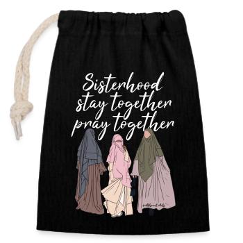 Sisterhood - stay together - pray together - white - Closable cotton gift bag (14x20cm) - black - Front