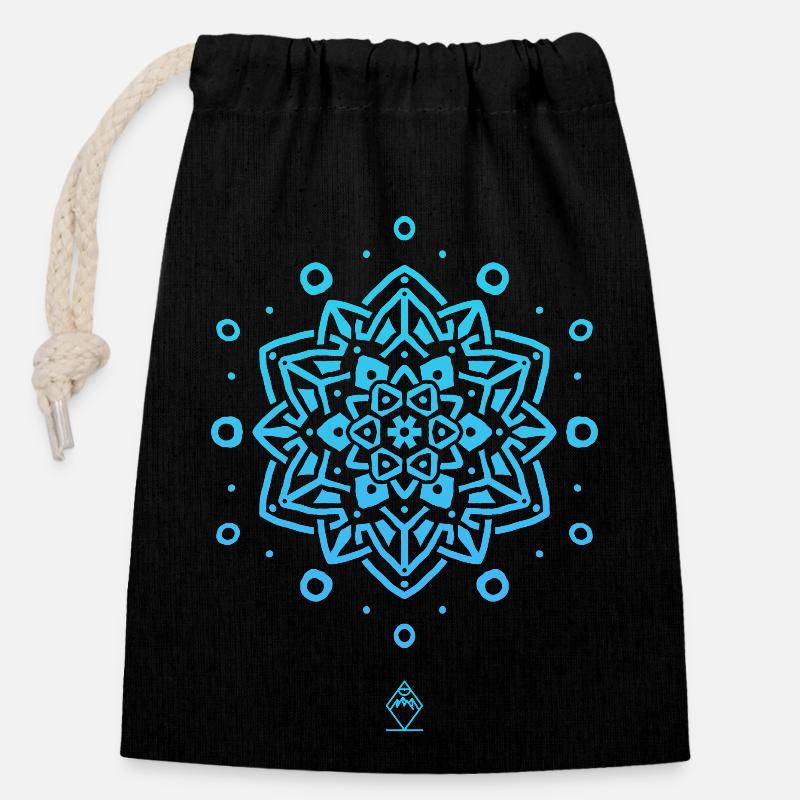 Lotus Mandala - Bleu - Sac cadeau en coton avec cordon (14 x 20 cm) - noir