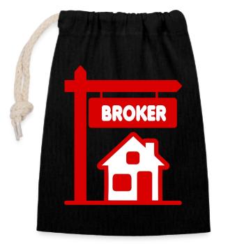 Broker cottage with text BROKER - Closable cotton gift bag (14x20cm) - black - Front
