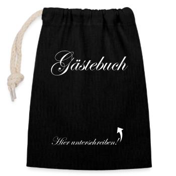 Gästebuch unterschreiben Geburstag Geschenkidee - Verschließbarer Geschenkbeutel aus Baumwolle (14x20cm) - Schwarz - Vorne
