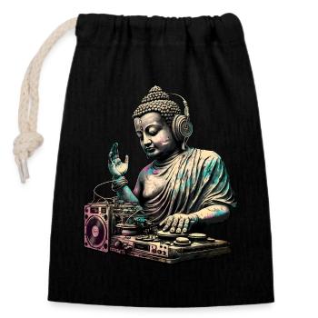 Bouddha DJ - Sac cadeau en coton avec cordon (14 x 20 cm) - noir - Devant