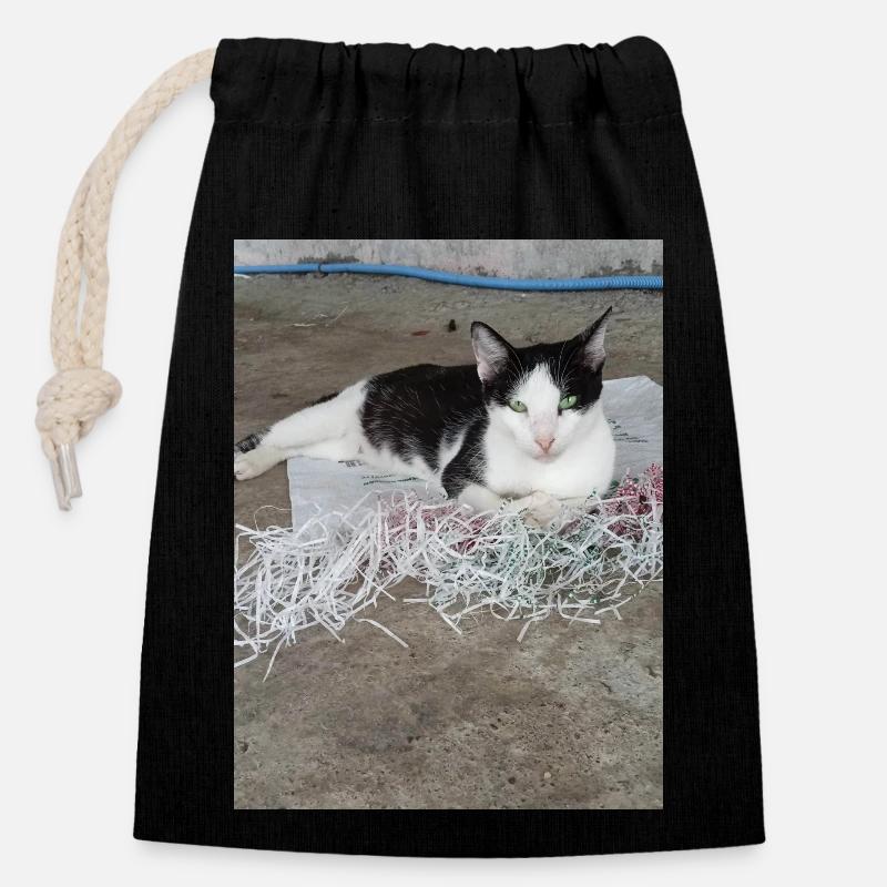 Cats - Closable cotton gift bag (14x20cm) - black