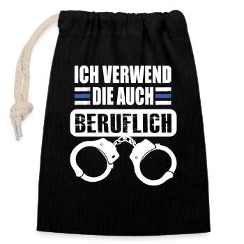 Polizei Handschellen - Militär, Zoll, Justizwache - Verschließbarer Geschenkbeutel aus Baumwolle (14x20cm) - Schwarz - Vorne