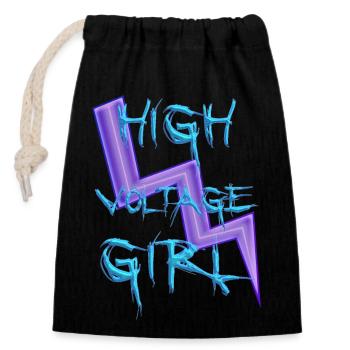 High Voltage Girl - Closable cotton gift bag (14x20cm) - black - Front