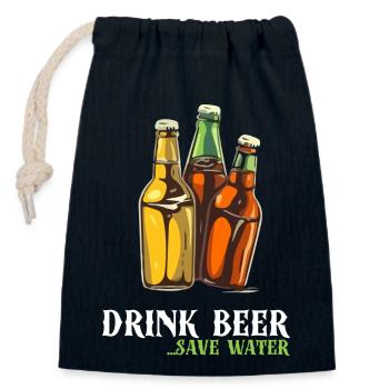 Drink beer - Closable cotton gift bag (14x20cm) - navy - Front