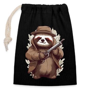 Drôle de paresseux avec un fusil - Sac cadeau en coton avec cordon (14 x 20 cm) - noir - Devant