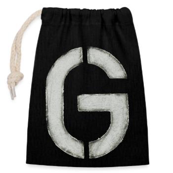 G - Letter (stencil) - Closable cotton gift bag (14x20cm) - black - Front