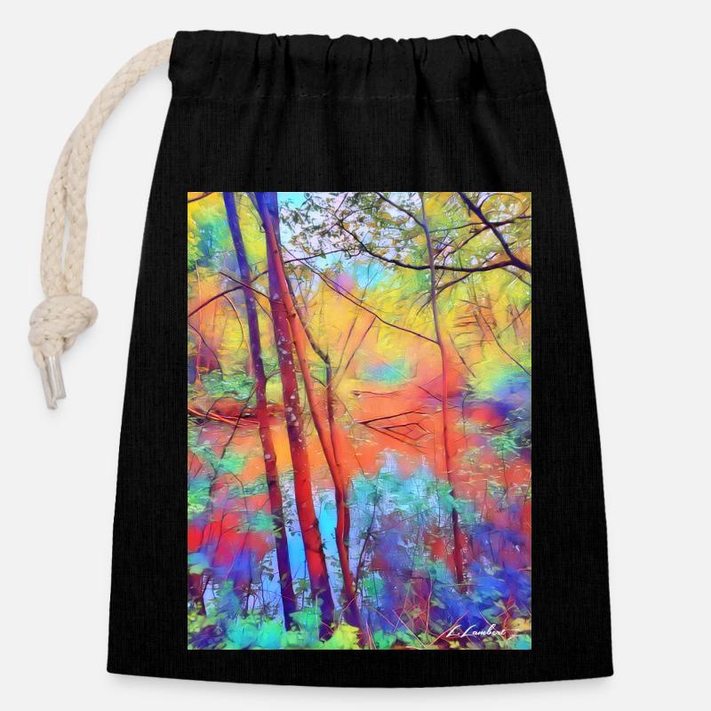 L’étang à l’arbre mort - Sac cadeau en coton avec cordon (14 x 20 cm) - noir