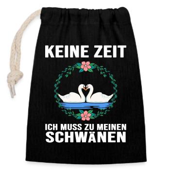 Schwan "Schwanzeit" Schwäne verliebt Schwanpaar - Verschließbarer Geschenkbeutel aus Baumwolle (14x20cm) - Schwarz - Vorne