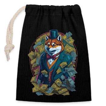 Dogecoin Shiba Inu Crypto Meme Coin - Sac cadeau en coton avec cordon (14 x 20 cm) - noir - Devant