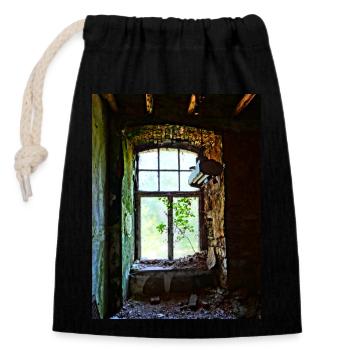 Urbex Photographie | Fenêtre colorée avec arbre - Sac cadeau en coton avec cordon (14 x 20 cm) - noir - Devant