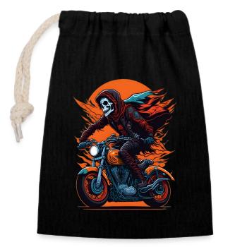 Skelett auf Motorrad Biker - Verschließbarer Geschenkbeutel aus Baumwolle (14x20cm) - Schwarz - Vorne